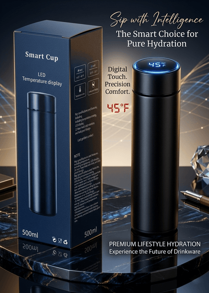 Smart LED Temperature Display Water Bottle – 500ML Stainless Steel Insulated Flask - Draw Bot Kids