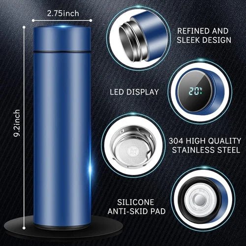 Smart LED Temperature Display Water Bottle – 500ML Stainless Steel Insulated Flask - Draw Bot Kids